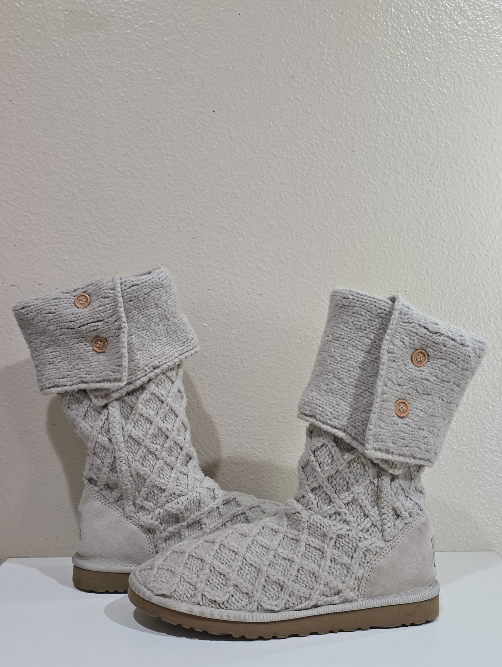 UGG Women's Fold-Over Cable Knit Boots - Light Gray